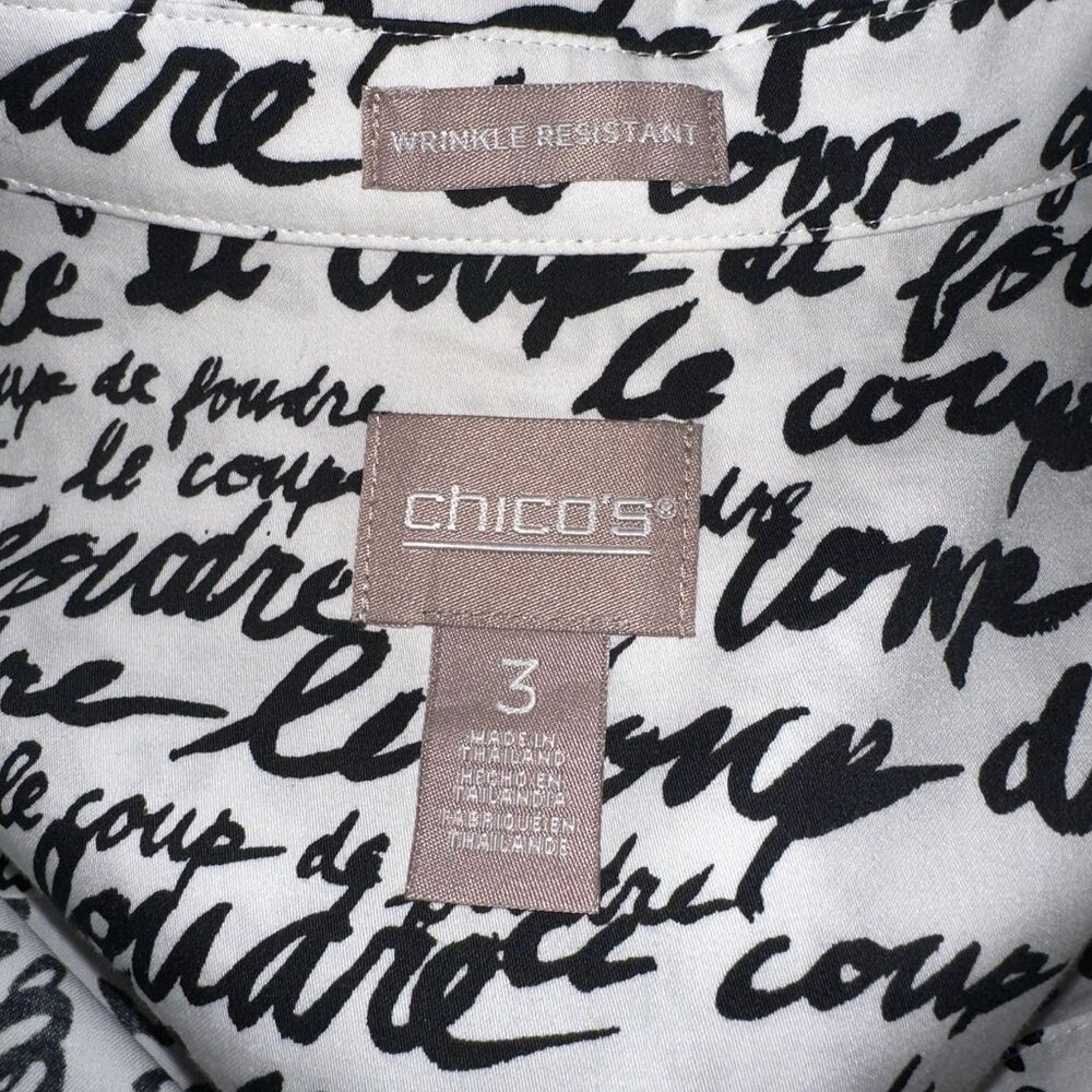 Chico's Size 3 Women's Oversized Shirt Button Down. White and Black Design - Picture 4 of 14